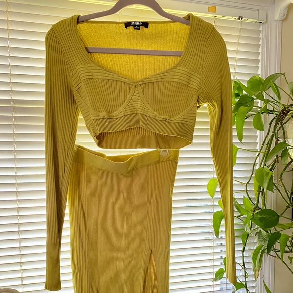 Hera knit midi skirt and crop top set in chartreuse size large (fits like M/L) - Picture 3 of 4